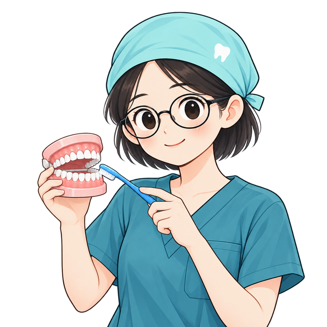 游莹医生使用牙模讲解口腔清洁的个人形象插画