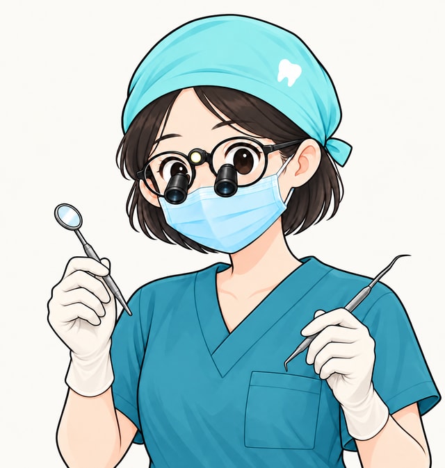 游莹医生佩戴简洁牙科放大镜的个人形象插画