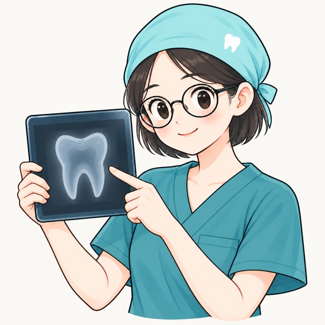 游莹医生讲解牙齿影像的个人形象插画
